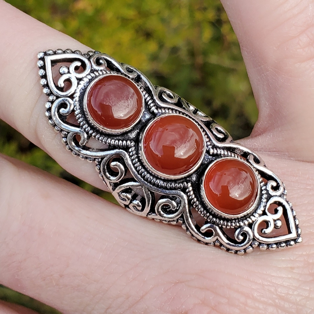 New Huge Unique Carnelian 925 Silver Statement Ring.